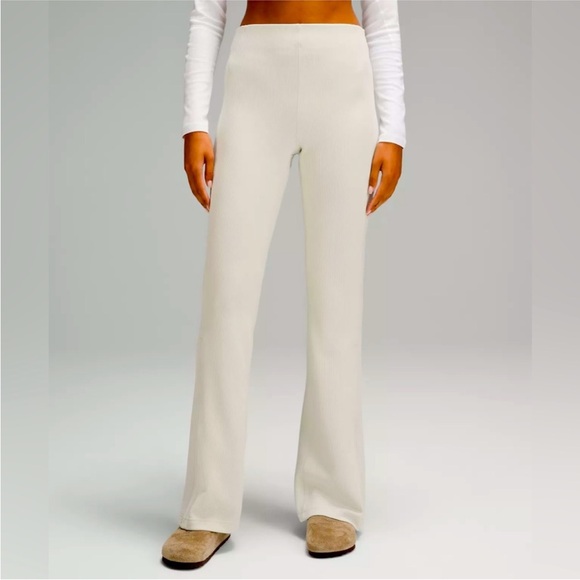 Lululemon Brushed Softstreme Ribbed Zip Flared Pant Bone - Picture 1 of 5